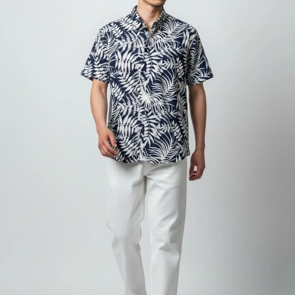 J. Crew men’s Navy and White Leaf Print button down Shirt